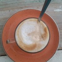Coffee with almond milk at Mary-Ann's Natural Emporium in Cape Town