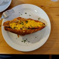 Salty filled croissant with bacn and vegan cheese #Veganuary at The Sly Fox in Edinburgh