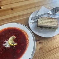 Borscht with half a Reuben sandwich   at The Sly Fox in Edinburgh