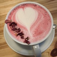 Rose latte.   at The Sly Fox in Edinburgh