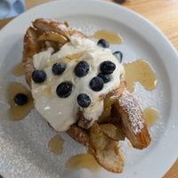 Baked pears and apples, creme fraiche and maple filled croissant at The Sly Fox in Edinburgh