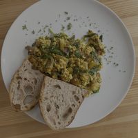 Tofu scramble with mushroom and spinach at The Sly Fox in Edinburgh