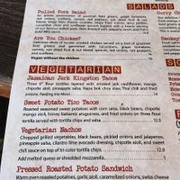 menu july 2022. top two are vegan, third can be modified, and fourth is only vegetarian   at Yellow Dog Eats in Windermere