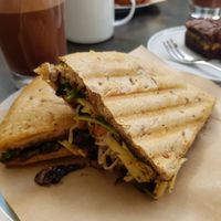 Mushrooms vegan cheese panini, so tasty!!! at KIRAS - Pylimo in Vilnius