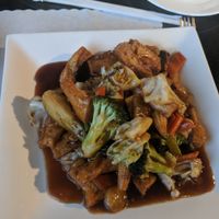 #129C stir fry vegetables and tofu with a side of white rice at Pho Country in Carson City