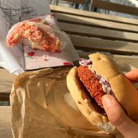 Tampaville Hot Chickn Sandwich with cookie in background at 3 Dot Dash in Tampa