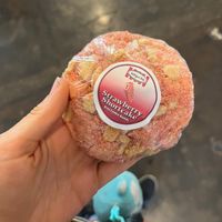 Upper view of strawberry shortcake cookie at 3 Dot Dash in Tampa