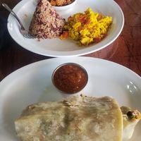 Vegan Steak Burrito and Gallo Pinto with no cilantro =) at Burrito Hub in Uvita