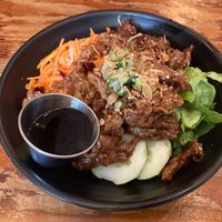 Vegan rice dish with soy protein  at Saigon Shack in New York City