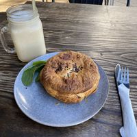 Banana smoothie on oat, funky chunky pie  at Freestate in Terrigal