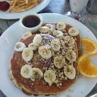 Banana and walnut brunch pancakes at Saturn Cafe in Santa Cruz