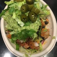 Vegan burrito bowl with sobrosso, black beans, tula salsa, brown rice and guacamole  at Tolteca in Dublin