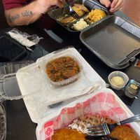 Chicken and waffles and Salisbury  steak at ITSO Vegan in Grand Prairie