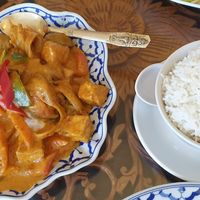 Red Thai curry with oyster mushrooms and extra bean curd at Phuket Pavilion in Edinburgh