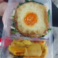 Rice with 3 toppings & fake egg at So Vegan - Gateway Ekkamai in Bangkok