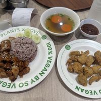 Pork and rice with chicken poppers  at So Vegan - Gateway Ekkamai in Bangkok