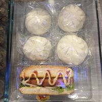Vegan Hot Dog and filled dumplings  at So Vegan - Gateway Ekkamai in Bangkok