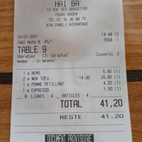 The bill at Hai Ba in Rouen