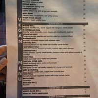 Vegan menu at Temari Sushi in Willemstad