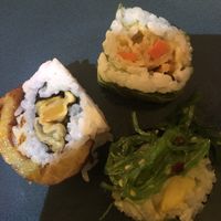 3 different vegan rolls  at Temari Sushi in Willemstad