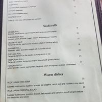 Vegan Menu as of 2/2020 at Temari Sushi in Willemstad