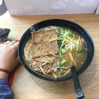Veggie noodle soup with seitan, tofu and udon (I think) at Slurp Nudelbar in Munich
