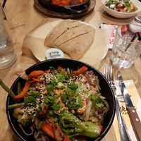 Vegan asian-style rice noodles with a veggie stir fry at Greg Cafe in Haifa