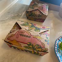 The cutest take-home boxes I’ve ever seen!  at Cesarina in San Diego