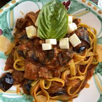 The vegan Norma with fettuccine. Very good overall, but the cheese was disappointing. I think it was one of the store brand mozzarellas that isn’t very good not melted. at Cesarina in San Diego