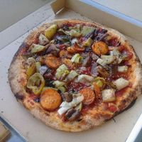 Roast vege Vegan pizza, delish! at Minghettis - Food Truck in Blenheim