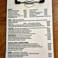Menu. at Dauns in East London