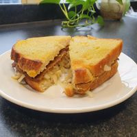 Seitan and dill saurkraut toastie with mustard at Dauns in East London