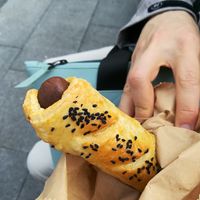 Sausage in a roll at Dauns in East London