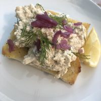 The open sandwich with “fish” spread  at Dauns in East London
