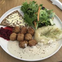 ‘Meat ball’ mash with gravy and lingonberries  at Dauns in East London