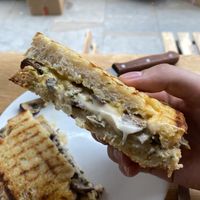 Garlic Mushroom & Honestly Tasty Camembert Toastie  at Dauns in East London