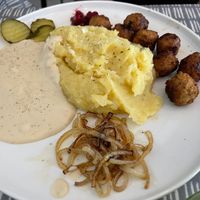 Regular sized Swedish meatball plate - so good! at Dauns in East London