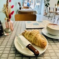 Croissant, turmeric latte and elderflower kombucha   at Dauns in East London