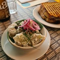 Small portion of potato salad at Dauns in East London