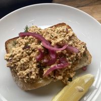 Smorrebrod - skagen, tofish on toast bread  at Dauns in East London