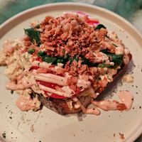 Scrambled Tofu with tomato & spinach at Dauns in East London