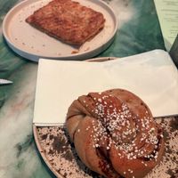 Cinnamon bun, vegan feta and spinach pastry  at Dauns in East London