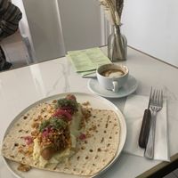 Swedish hot dog and coffee  at Dauns in East London