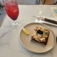 The tofish toast, came with pickled onions and dill and seaweed caviar. Was absolutely delicious! at Dauns in East London