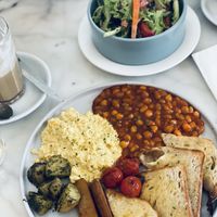 English breakfast and salad  at Dauns in East London
