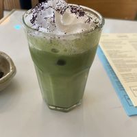 Forest matcha latte as part of the pastry deal: tasty but not so different from a regular matcha latte  at Dauns in East London
