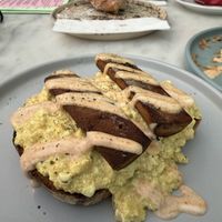 Tofu scramble with seitan sausage   at Dauns in East London