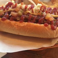 Vegan loaded falafel dog at Sundown Social Club in Phnom Penh