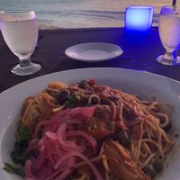 Chick’n pasta  at Passions on the Beach in Oranjestad
