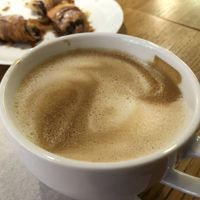 Capuccino and chocolate roll  at Delivore in Stockholm